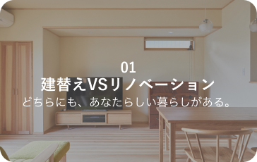 01 建替えVSリノベーション どちらにも、あなたらしい暮らしがある。
